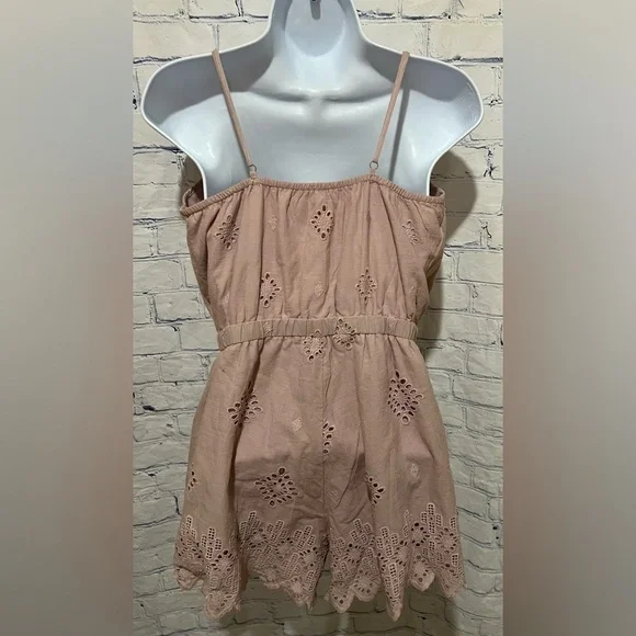 Listicle Eyelet Romper With Adjustable Straps And Pockets Size Medium - Picture 3 of 6